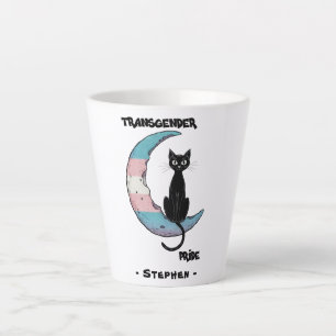 Transgender Pride – Black Cat on Trans Flag Moon Latte Mug