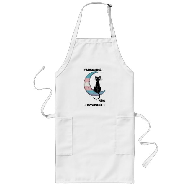Transgender Pride – Black Cat on Trans Flag Moon Long Apron (Front)
