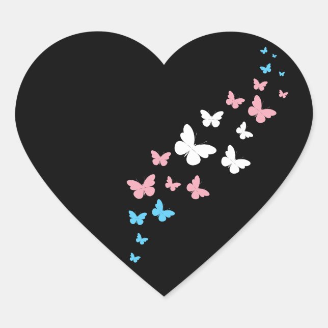 Transgender Pride Butterfly Trail Heart Sticker (Front)