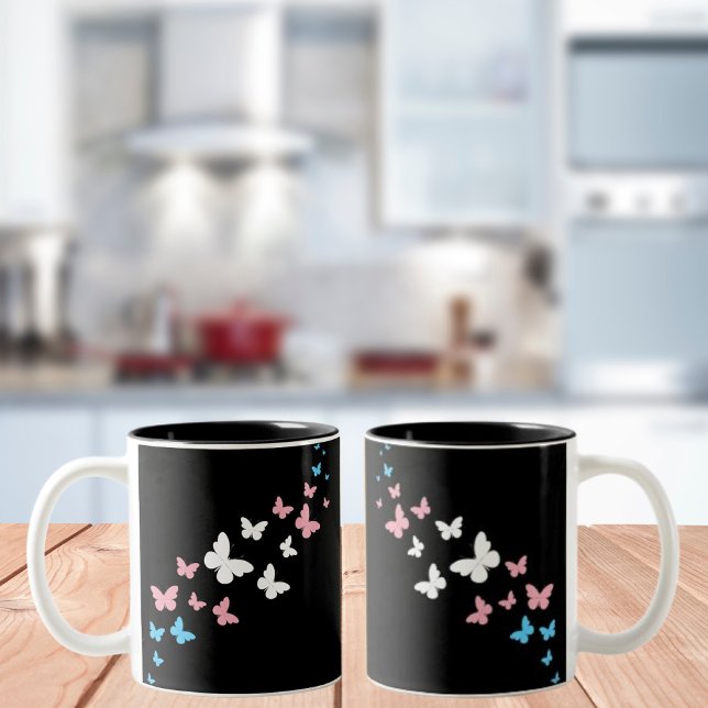 Transgender Pride Butterfly Trail Two-Tone Coffee Mug (Creator Uploaded)
