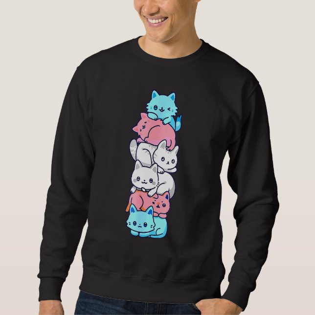 Transgender Pride Cat Lgbt Trans Flag Cute Cats Pi Sweatshirt (Front)