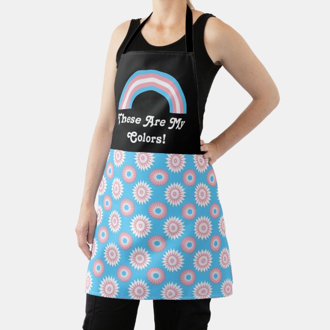 Transgender pride flag and rainbow with text /blue apron (Insitu)