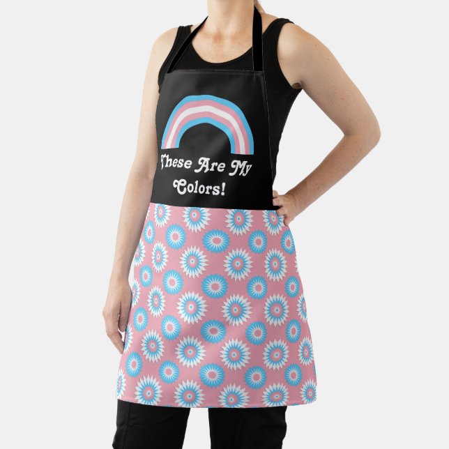 Transgender pride flag and rainbow with text /pink apron (Insitu)