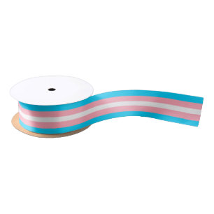 Transgender Pride Flag Coloured Background Satin Ribbon