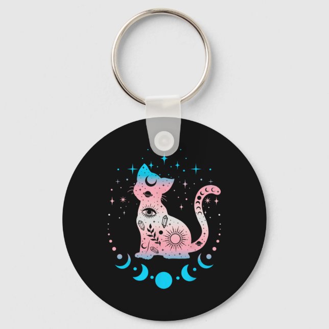 Transgender Pride Flag Colours Cat Lovers  Key Ring (Front)