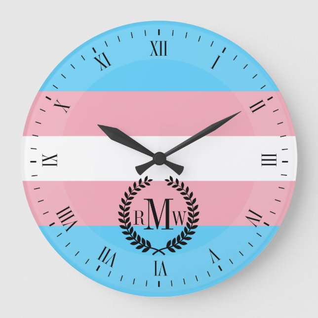 Transgender Pride Flag Large Clock (Front)