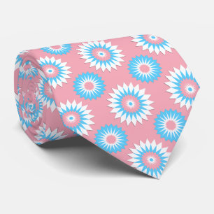 Transgender pride flag / pink flower pattern tie