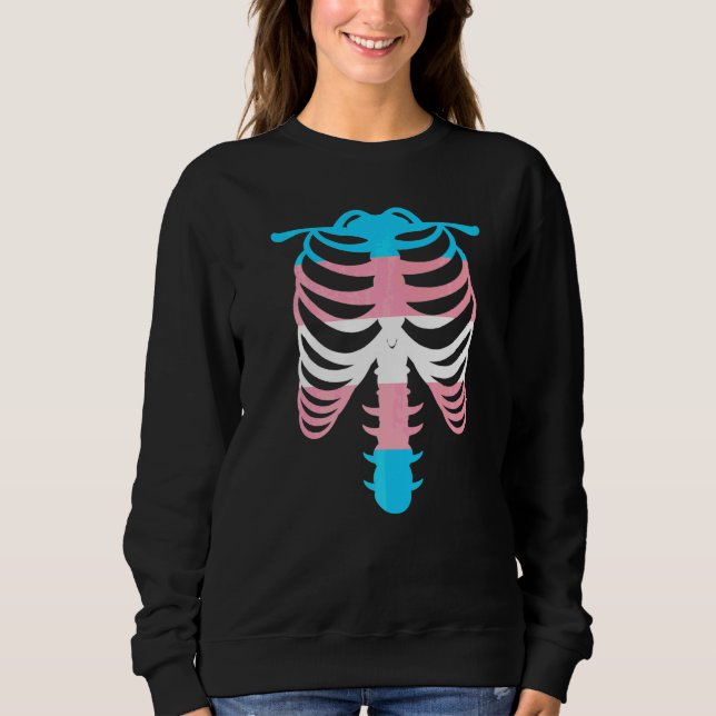 Transgender Pride Flag  Skeleton Ribcage Transgend Sweatshirt (Front)