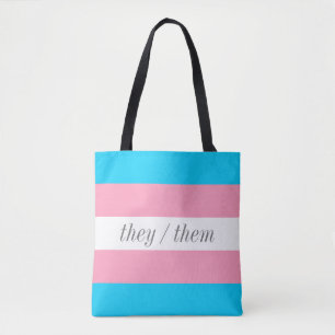 Transgender Pride Flag Stripe Preferred Pronouns Tote Bag