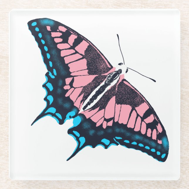 Transgender Pride Flag Swallowtail Butterfly Glass Coaster (Front)