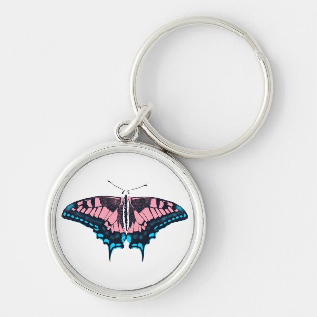 Transgender Pride Flag Swallowtail Butterfly Key Ring (Front)