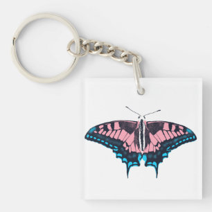 Transgender Pride Flag Swallowtail Butterfly Key Ring