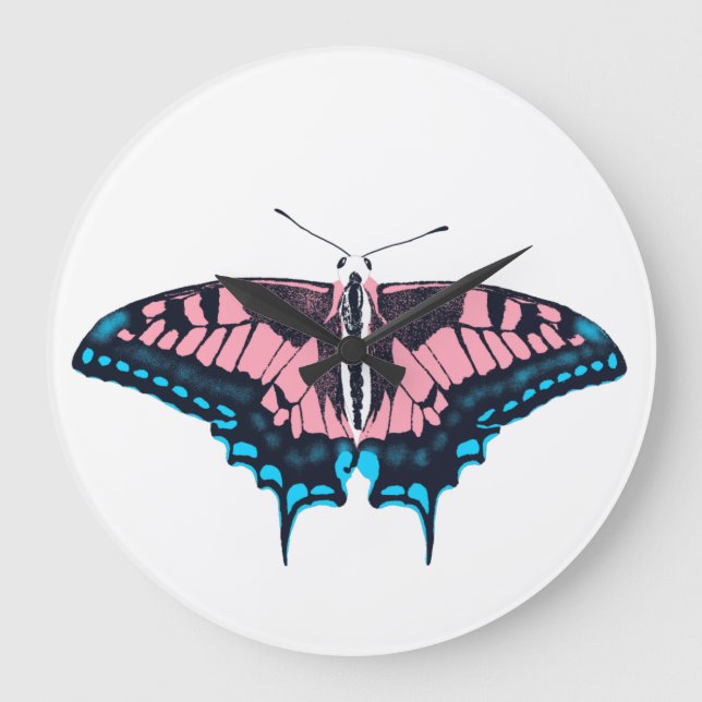 Transgender Pride Flag Swallowtail Butterfly Large Clock (Front)