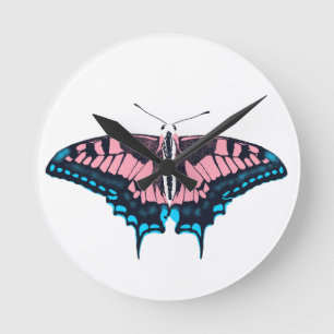 Transgender Pride Flag Swallowtail Butterfly Round Clock