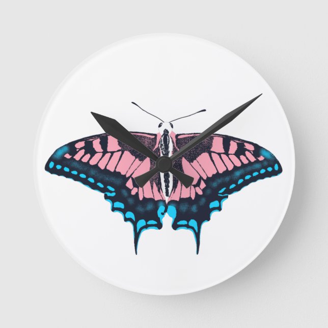 Transgender Pride Flag Swallowtail Butterfly Round Clock (Front)