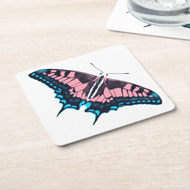 Transgender Pride Flag Swallowtail Butterfly Square Paper Coaster (Angled)
