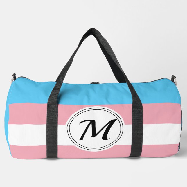 Transgender pride flag with a custom initial  duffle bag (Front)