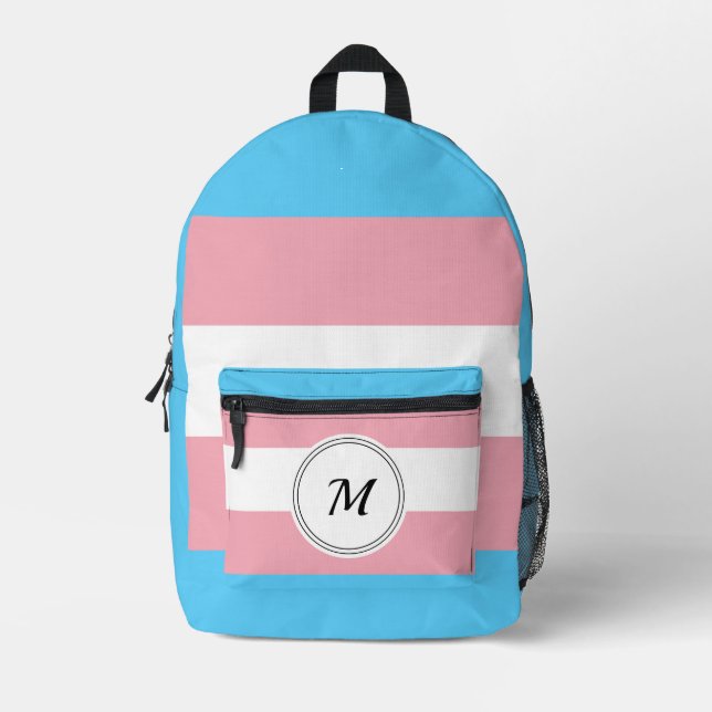 Transgender pride flag with a custom initial  printed backpack (Front)