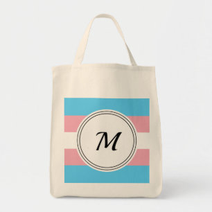 Transgender pride flag with a custom initial tote bag