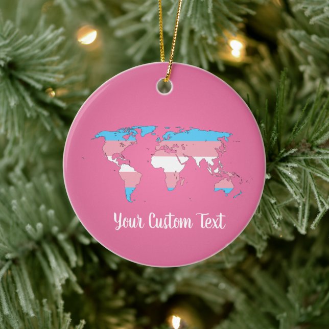 Transgender pride flag with a world map ceramic o ceramic ornament (Tree)
