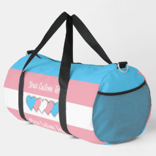 Transgender pride flag with text duffle bag
