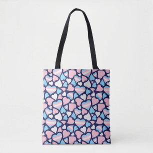 Transgender Pride Hearts Pattern Tote Bag