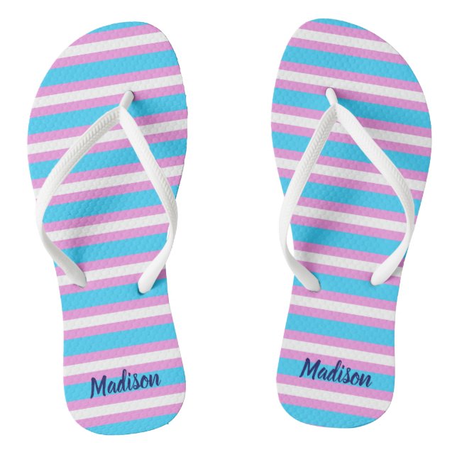 Transgender Pride Parade Striped Flag Monogram Thongs (Footbed)