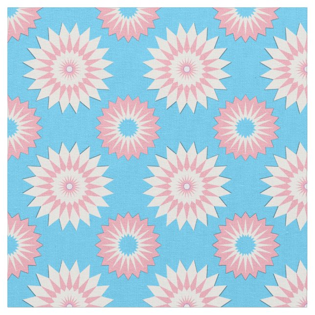 Transgender Pride seamless blue floral pattern Fabric (Close Up)