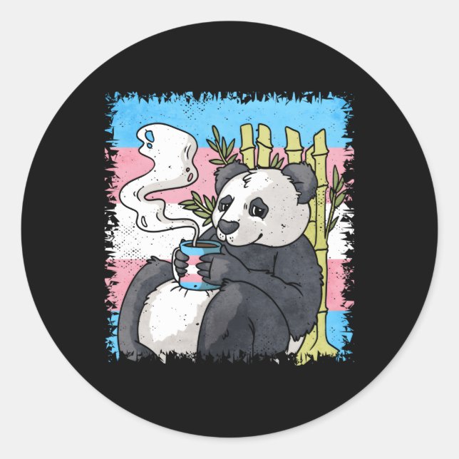 Transgender Pride Trans Flag Panda Coffee Sublte L Classic Round Sticker (Front)