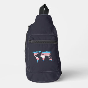 Transgender pride world map sling bag