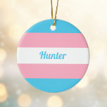 Transgender Rainbow Cute Personalised Christmas Ceramic Ornament<br><div class="desc">Transgender flag Christmas ornament that can be customised with your name or other text. Support your trans friends with this cute gift that features the baby blue,  pink,  and white transgender flag colours. Personalise this pretty present in blue.</div>