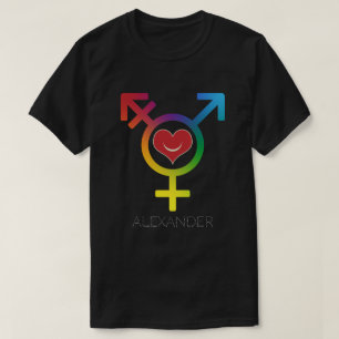 Transgender Rainbow Heart Smiling Gay LGBT Custom T-Shirt