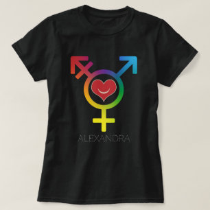 Transgender Rainbow Heart Smiling Gay LGBT Name T-Shirt