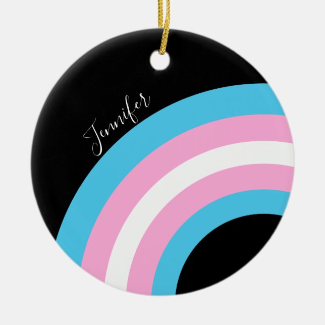 Transgender Rainbow Pride Flag Custom Ceramic Ornament (Front)