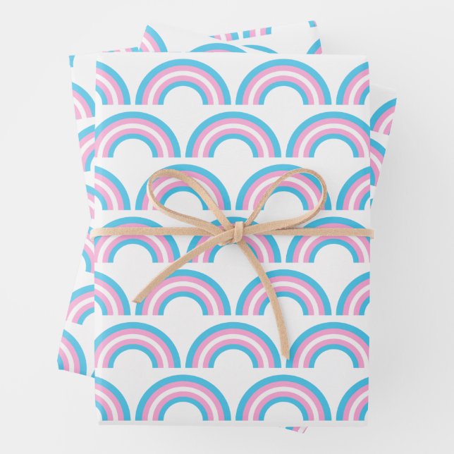 Transgender Rainbow Pride Flag Pattern Wrapping Paper Sheet (In situ)