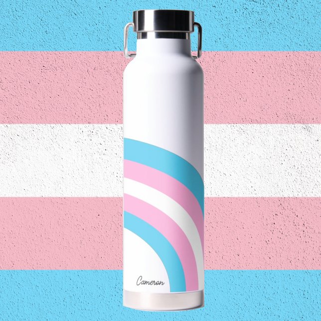 Transgender Rainbow Pride Flag Personalised Name Water Bottle (Creator Uploaded)