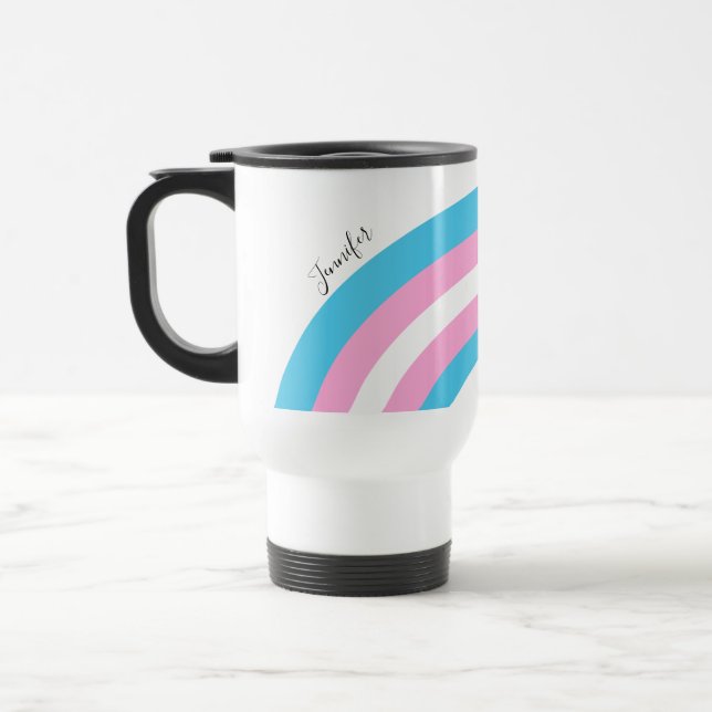Transgender Rainbow Pride Flag Personalised Travel Mug (Left)