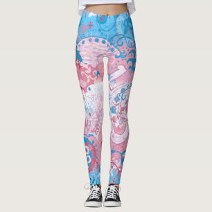 Transgender Snake Damask - Trans Pride Flag Colour Leggings