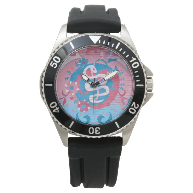 Transgender Snake Damask - Trans Pride Flag Colour Watch (Front)