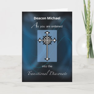 Transitional Diaconate OrdinationT Cross Navy Blue Card