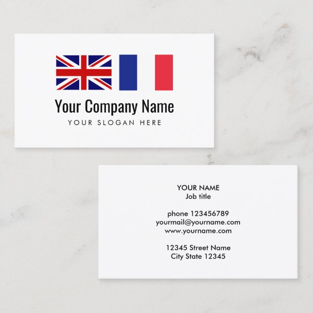 Translation services English French translator Business Card (Front/Back)