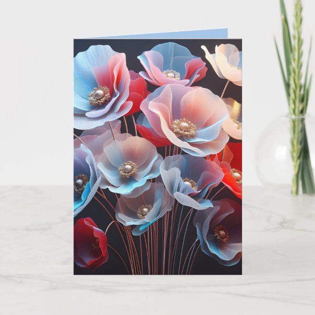 Translucent Birthday Poppies On Black Card (Front)