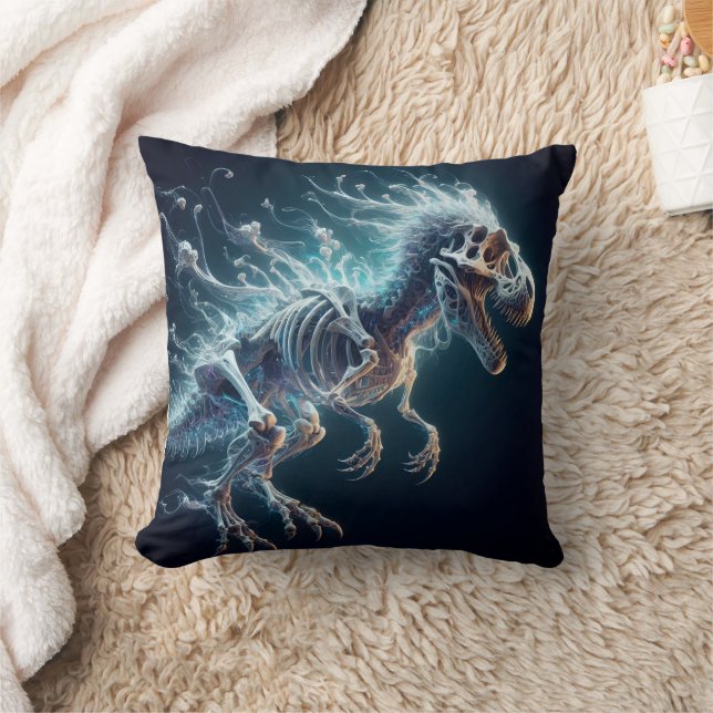 Translucent Dinosaur Skeleton Glowing in Darkness Cushion (Blanket)