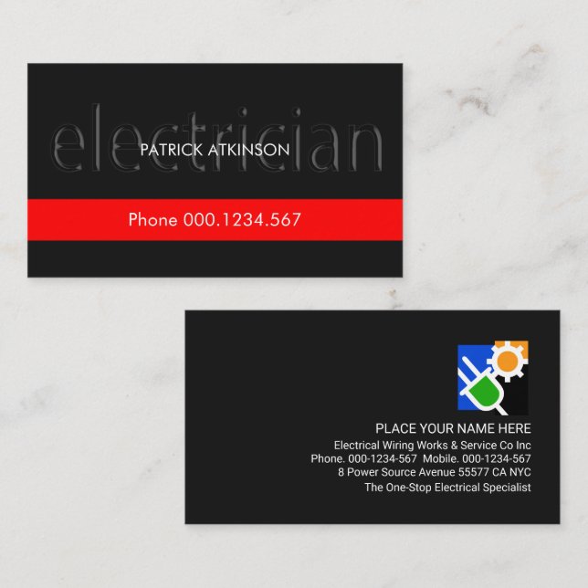 Translucent Electrician Signage Red Layer Business Card (Front/Back)