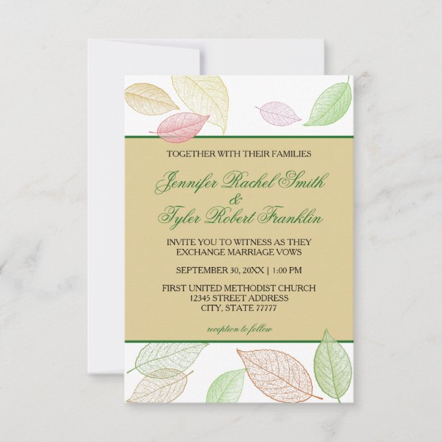 Translucent Fall Leaves - 3X5 Wedding Invitation (Front)