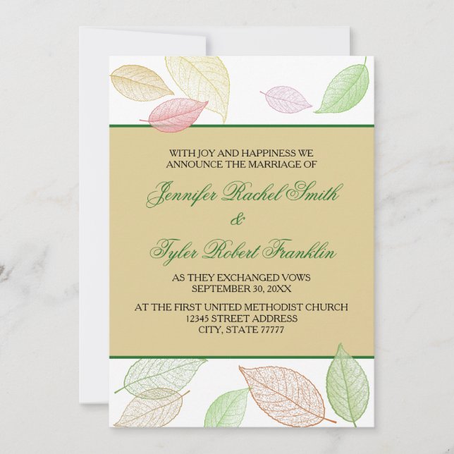Translucent Fall Leaves - Wedding Announcement (Front)