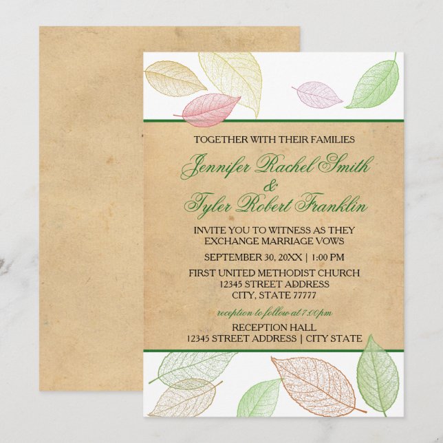 Translucent Fall Leaves - Wedding/Reception Invite (Front/Back)