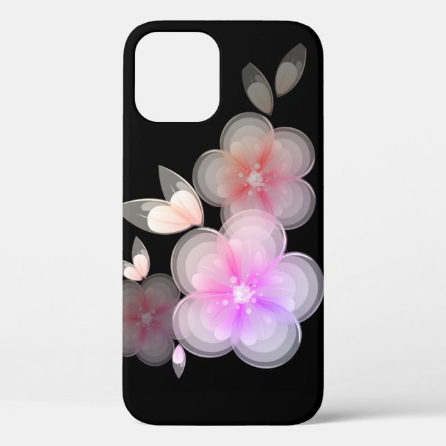 Translucent Flowers on Black Case-Mate iPhone Case (Back)