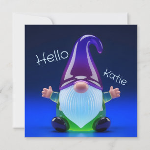 Translucent Glass Gnome Figurine with Custom Name Holiday Card