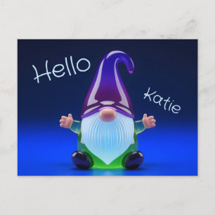 Translucent Glass Gnome Figurine with Custom Name Holiday Postcard